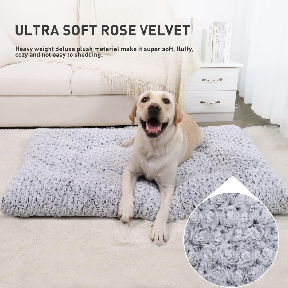 Gray Plush Dog Crate Bed, Washable Pet Mat — image 5
