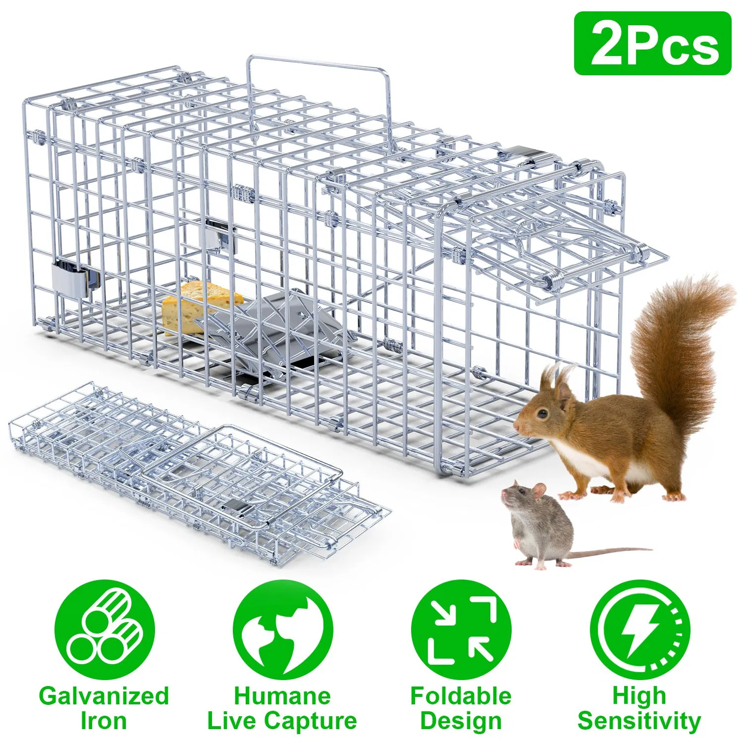 2-Pack Humane Mouse Traps – Instant-Lock One-Way Door, 2 mm Galvanized Metal, Safe for Kids & Pets, Indoor/Outdoor Reusable Catcher, Easy-Set & Release — image 1