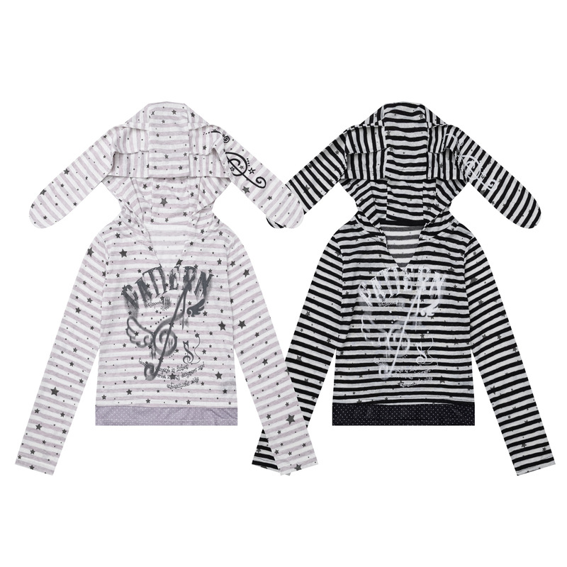 Thin striped rabbit ear hooded long sleeved T-shirt — image 4