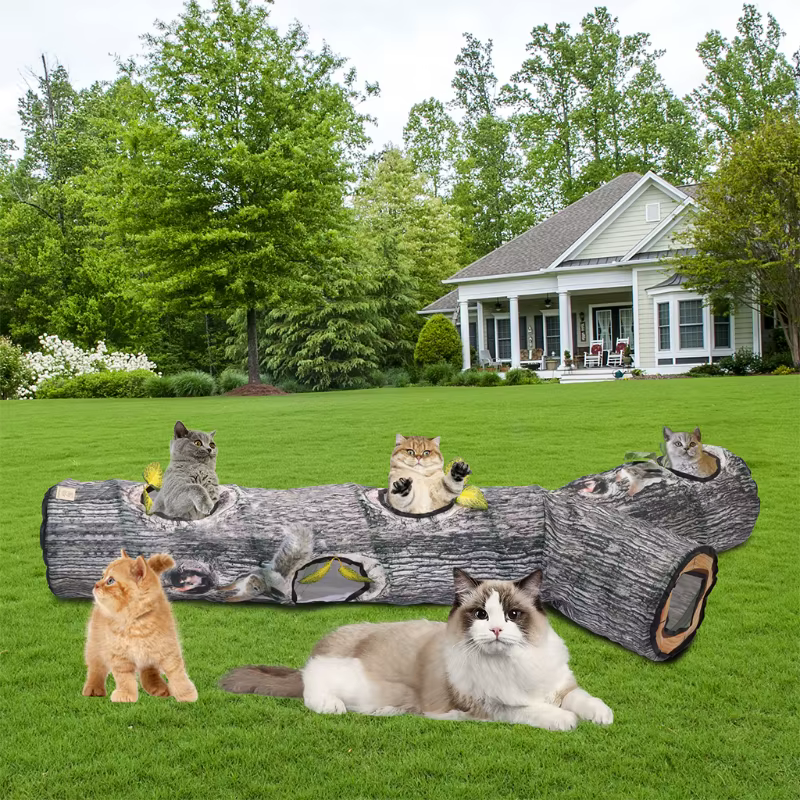Big Collapsible Cat Tunnel Cat Toys Play Tunnel Durable Polyester Tree Pattern Hideaway Crinkle Tunnel for Small Pet — image 2