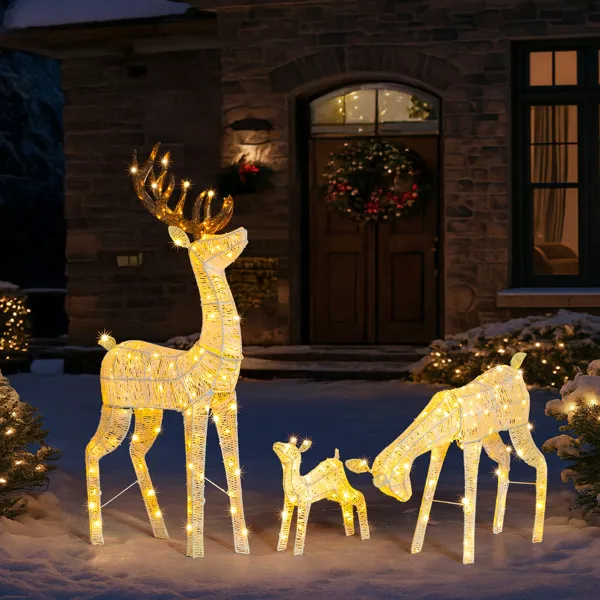 3-Piece Lighted Christmas Reindeer Family Set Outdoor Decorations, Weather Proof Deer Family Set Of 3 Christmas Ornament Home Decor Pre-lit 280 LED Warm White Lights, White — imagen 5