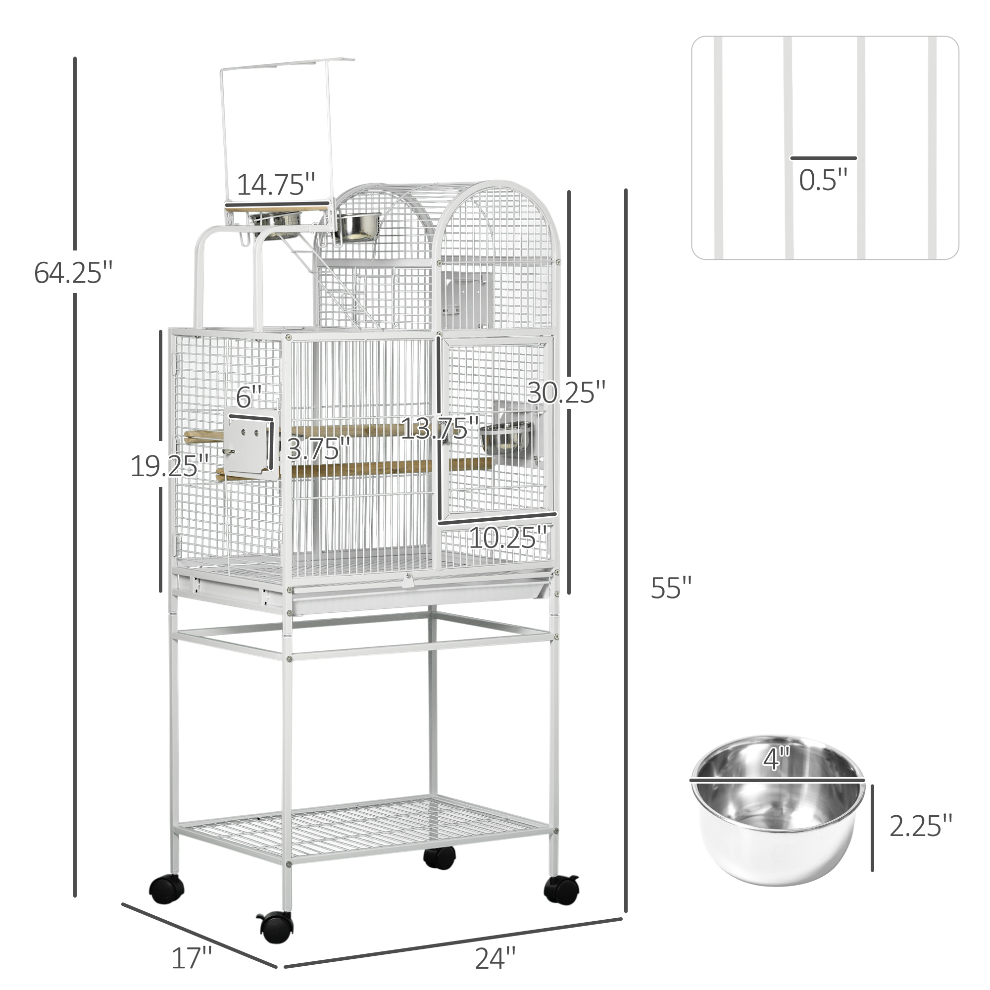 Jaula Grande para Loros de 55" con Ganchos para Juguetes sobre la Percha Superior, Bandeja, Comederos y Base con Ruedas, Jaula para Cacatúas, Periquitos y Agapornis — imagen 3