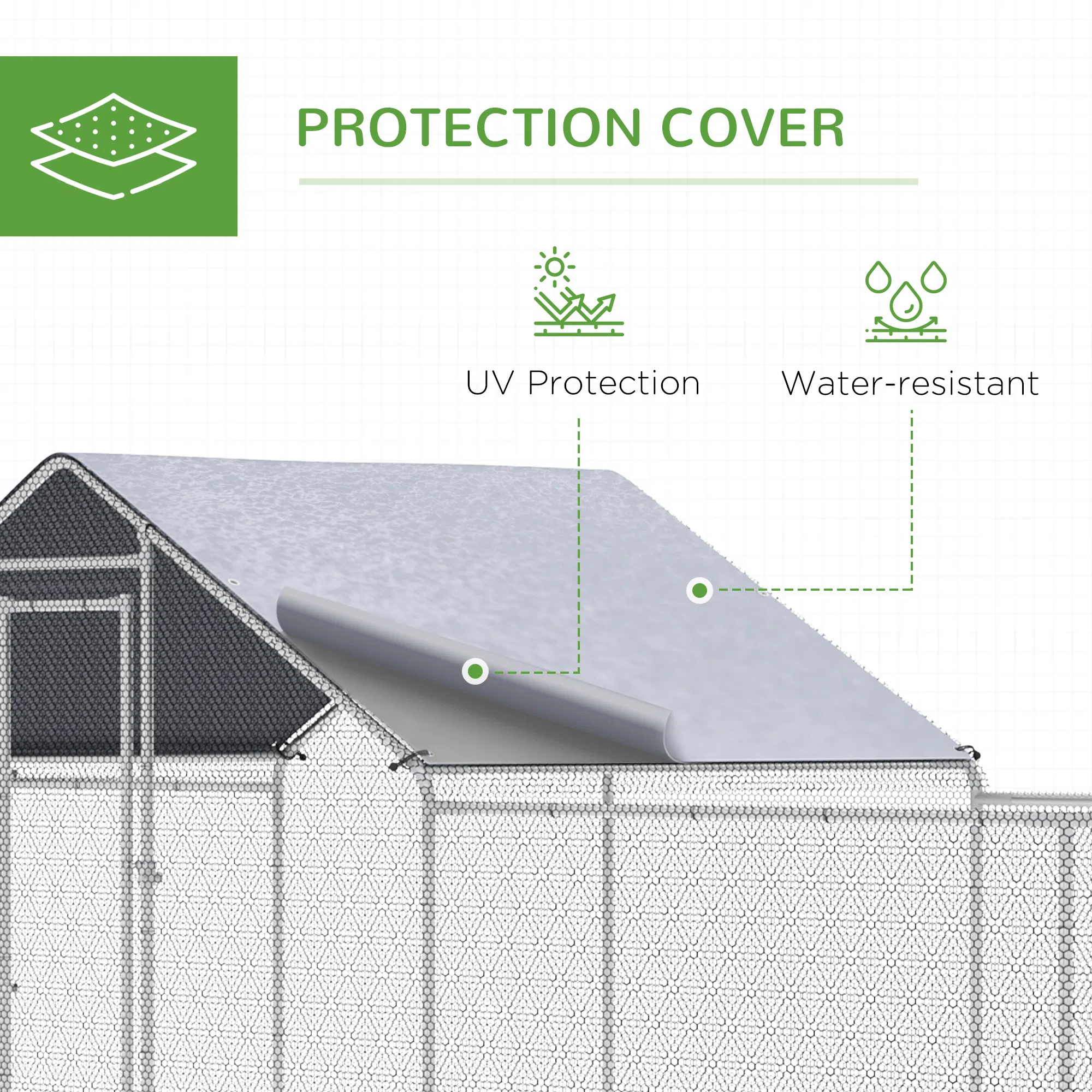 Chicken Run, 23' x 6.6' Metal Chicken Coop with Waterproof and Anti-UV Cover, Spire Roof, Door, for 12-14 Chickens, Ducks, Rabbits, Sliver — image 5