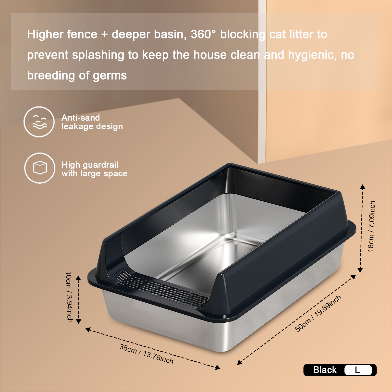 Caja de Arena de Acero Inoxidable Grande, Diseño Semi-cerrado Resbaloso y Hermético, Tapete Removible, Ideal para Gatos Grandes y Más — imagen 8