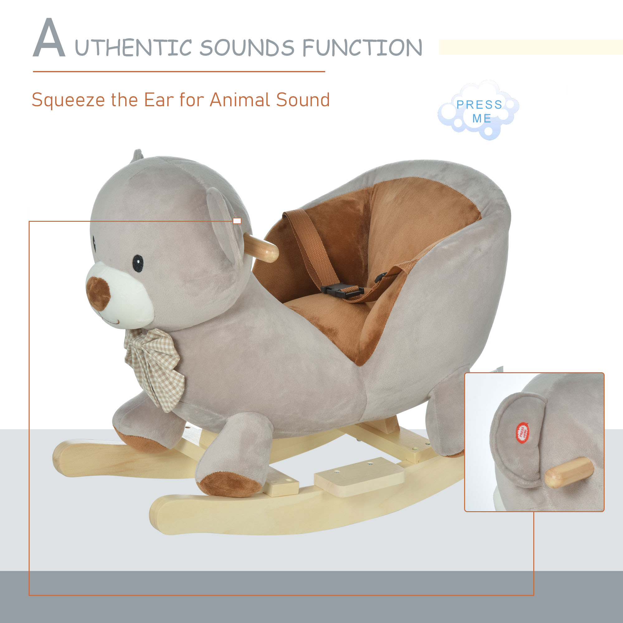 Caballo de Oso para Niños con Sonido, Gris — imagen 3