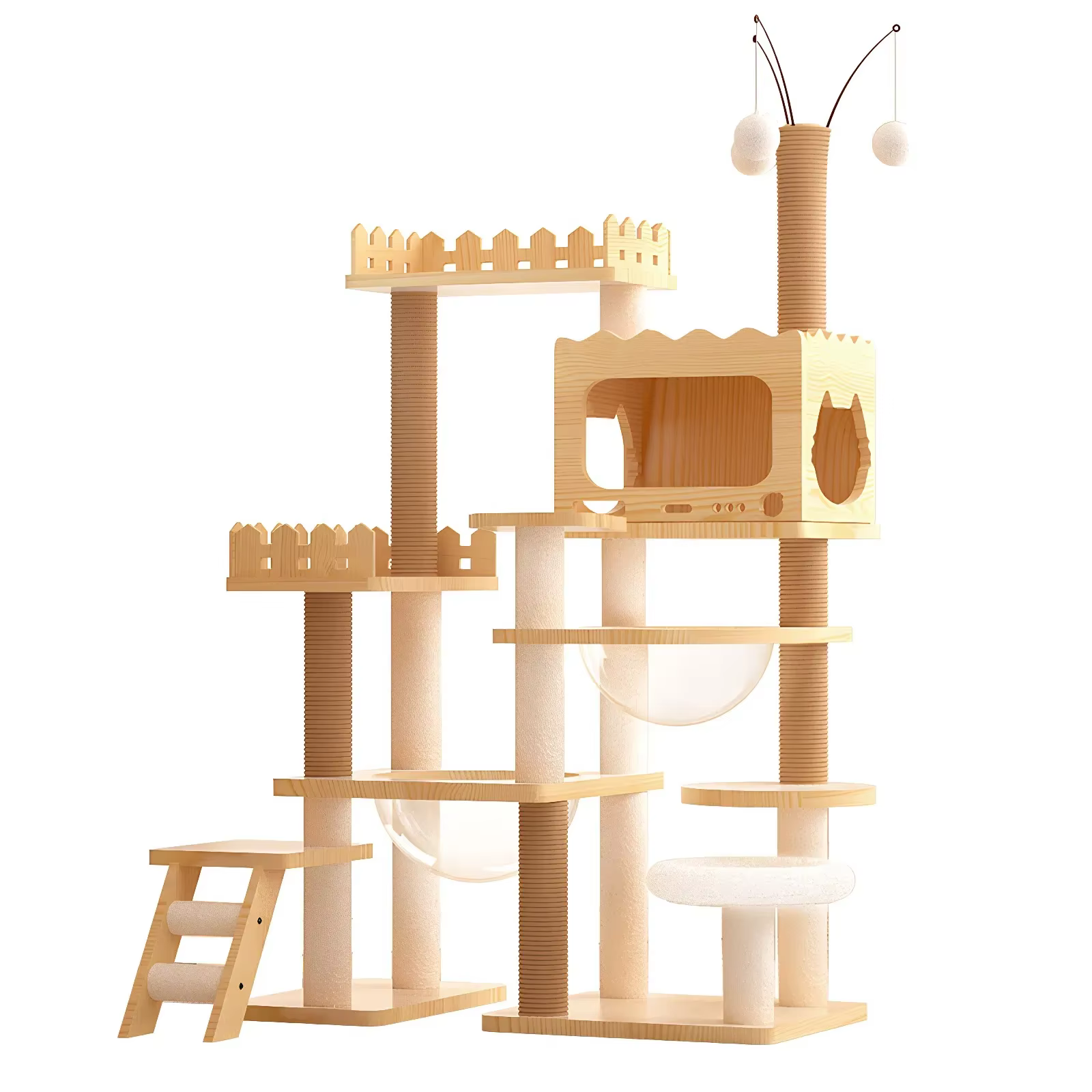66.9" Modern Cat Tower, Wood Cat Tree Tower for Indoor Cats, Cat Treewith Sisal-Covered Scratching Posts and Top Perch — image 4