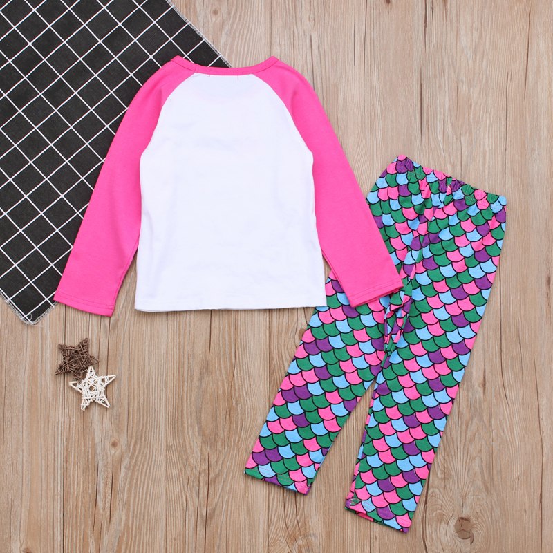 Hermoso y Lindo Conjunto de Pijama Estampado de Sirena para Niñas, Camiseta de Manga Larga con Pantalón, Ropa de Dormir — imagen 3