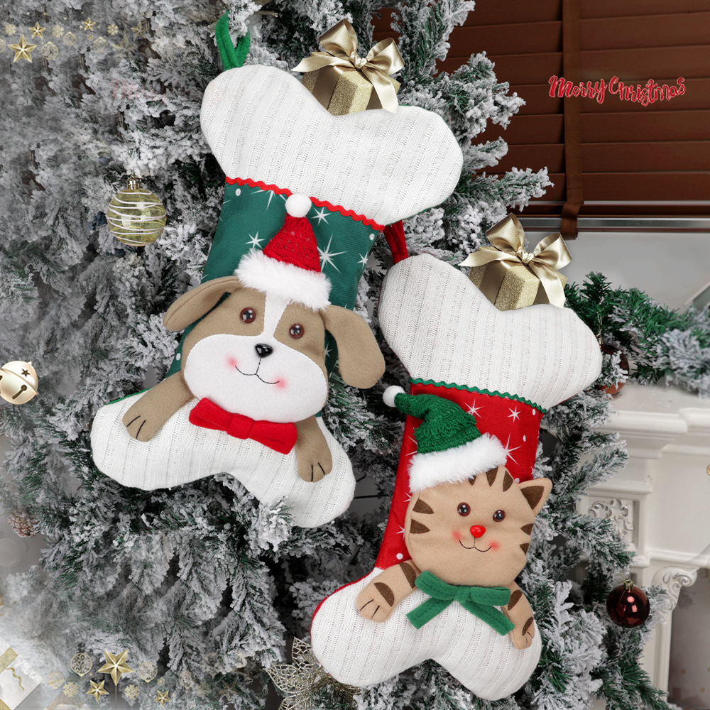 Christmas Day Decorative Socks Creative Cartoon Cat Dog Pattern Bone Socks Christmas Tree Hanging Decoration Holiday Supplies — image 3