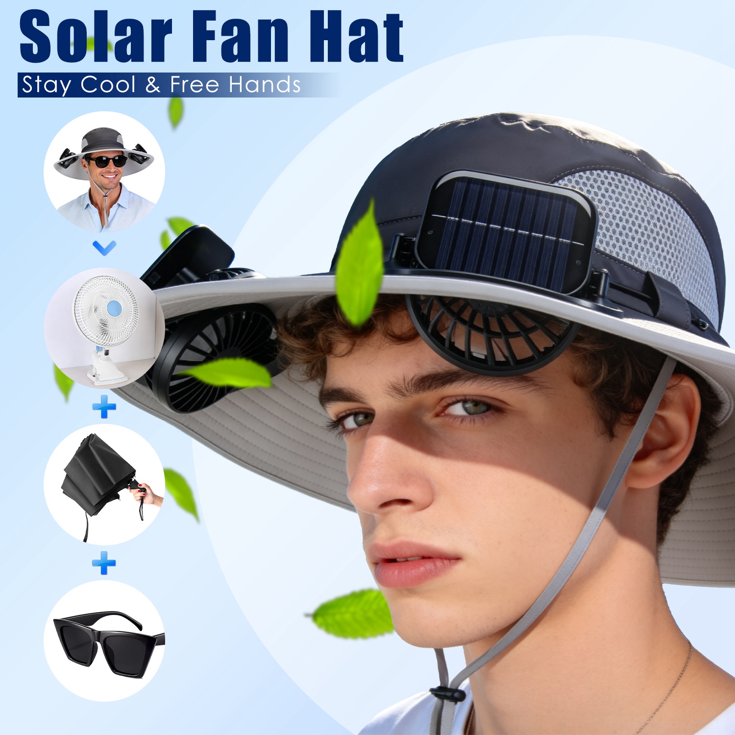 Sombrero con Ventilador Solar 2 en 1 UPF50 Sombrero para el Sol con Ventiladores, Sombrero de Pesca de Ala Ancha con Cubrecara y Protector de Cuello, Carga USB Solar Para Senderismo, Jardinería, Trabajo al Aire Libre — imagen 12