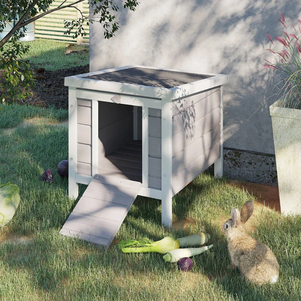 Small Wooden Rabbit Hutch Bunny Cage Guinea Pig Cage Duck House Dog House With Openable & Waterproof Roof, For Rabbits, Chickens, Ducks, Gray — imagen 7