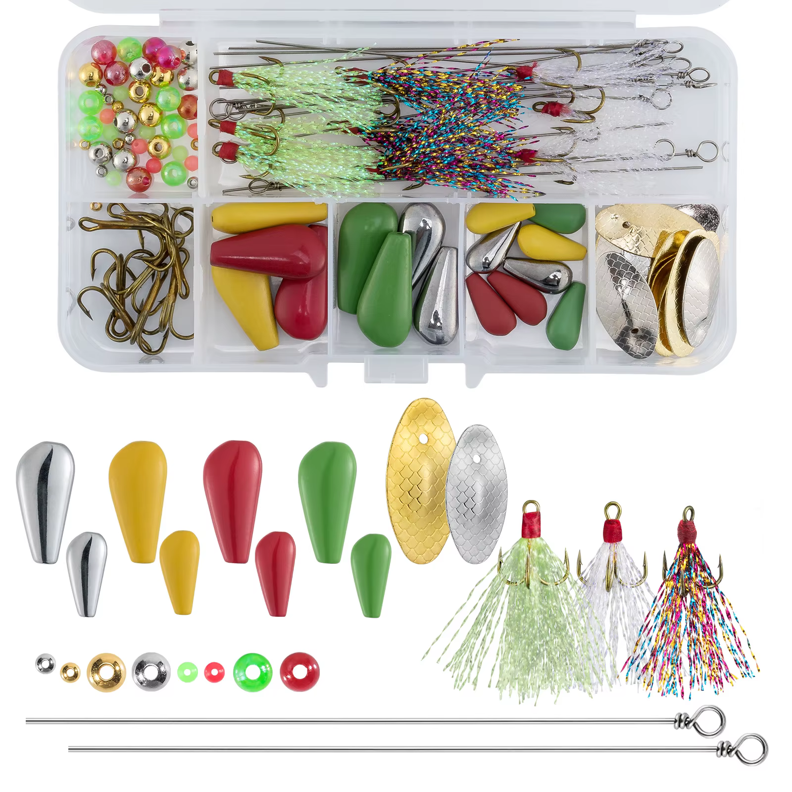 104pcs Inline Spinner Making Kit Fishing Bead Blades Spinnerbait Trolling Walleye Rig Taxes Rig Trout Crappie Bass