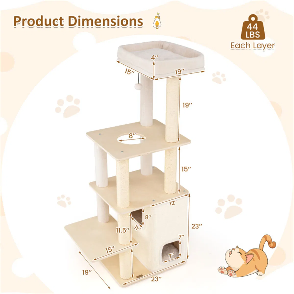 63" Wooden Cat Tree - 2-Story Condo with Bamboo Interior, 5 Sisal Scratching Posts, 44 lbs Per Layer Capacity — image 5