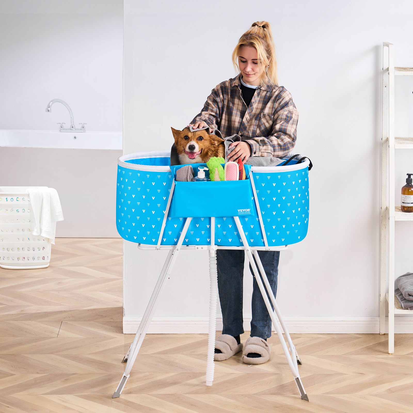 Baño Portátil para Perros con Iluminación Elevada Azul Claro - Estación de Baño para Pequeños y Medianos Animales Domésticos — imagen 10