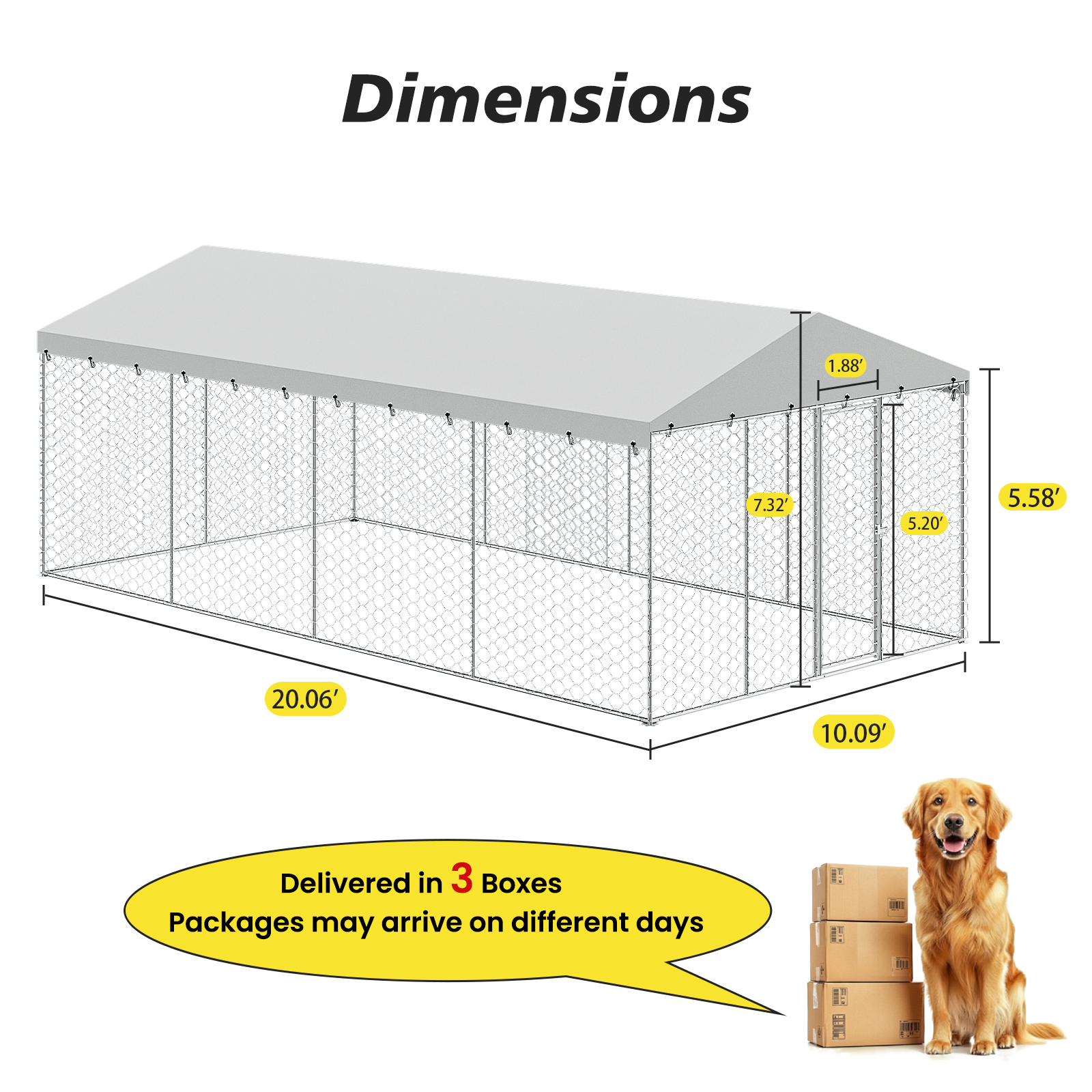 Casa de Perro Al Aire Libre Grande con Techo, Estructura de Acero Galvanizado Resistente, Cubierta Impermeable, Protección Toda el Tiempo, Jaula Segura para Perros Grandes, Multiple Animales — imagen 4