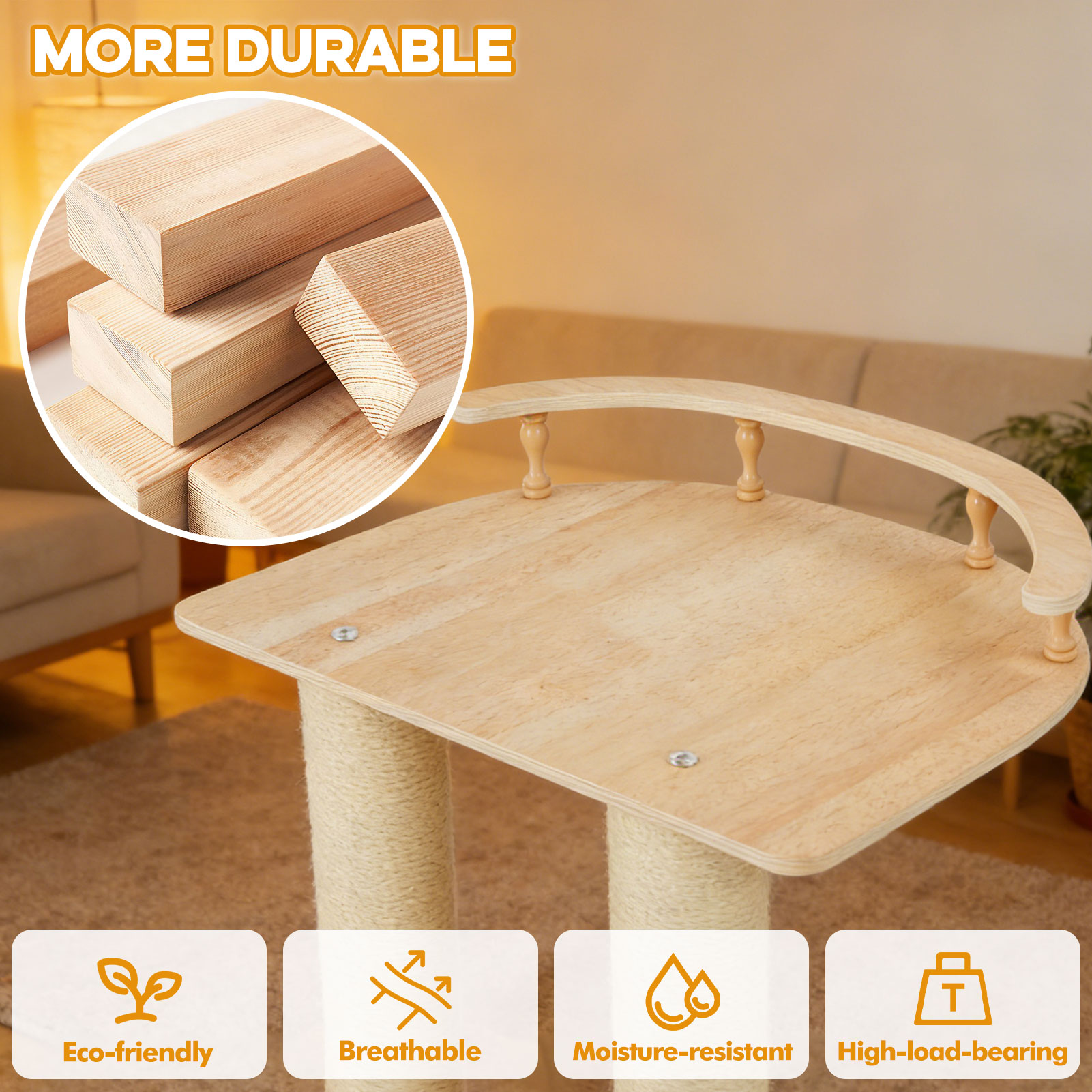 Heavy-Duty No-Drill Large Cat Tree-Solid Wood, 5-Story Multi-Column Cat Tower, 80.4in For Large Spaces & Multi-Cat Households, Open Condo, Space Capsule, Bed, Durable Indoor Pet Furniture — image 13