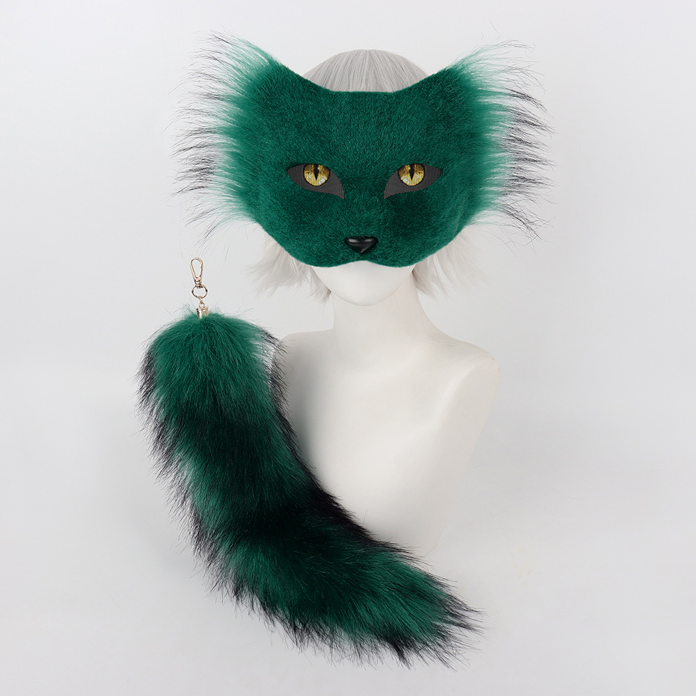 Halloween Half-Face Cat Mask, Personality DIY Animal Mask, Cosplay Plush Tail, Animal Tail Party Accessory — image 2