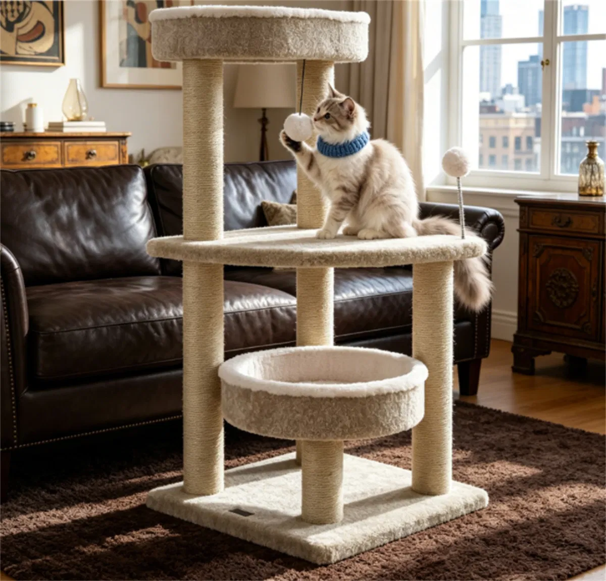 36" Compact SpaceSaving Cat Activity Center, HeavyDuty Stable Cat Climbing Furniture with Plush Rest Areas & Pompom Toy for Kittens & Adult Cats — image 2