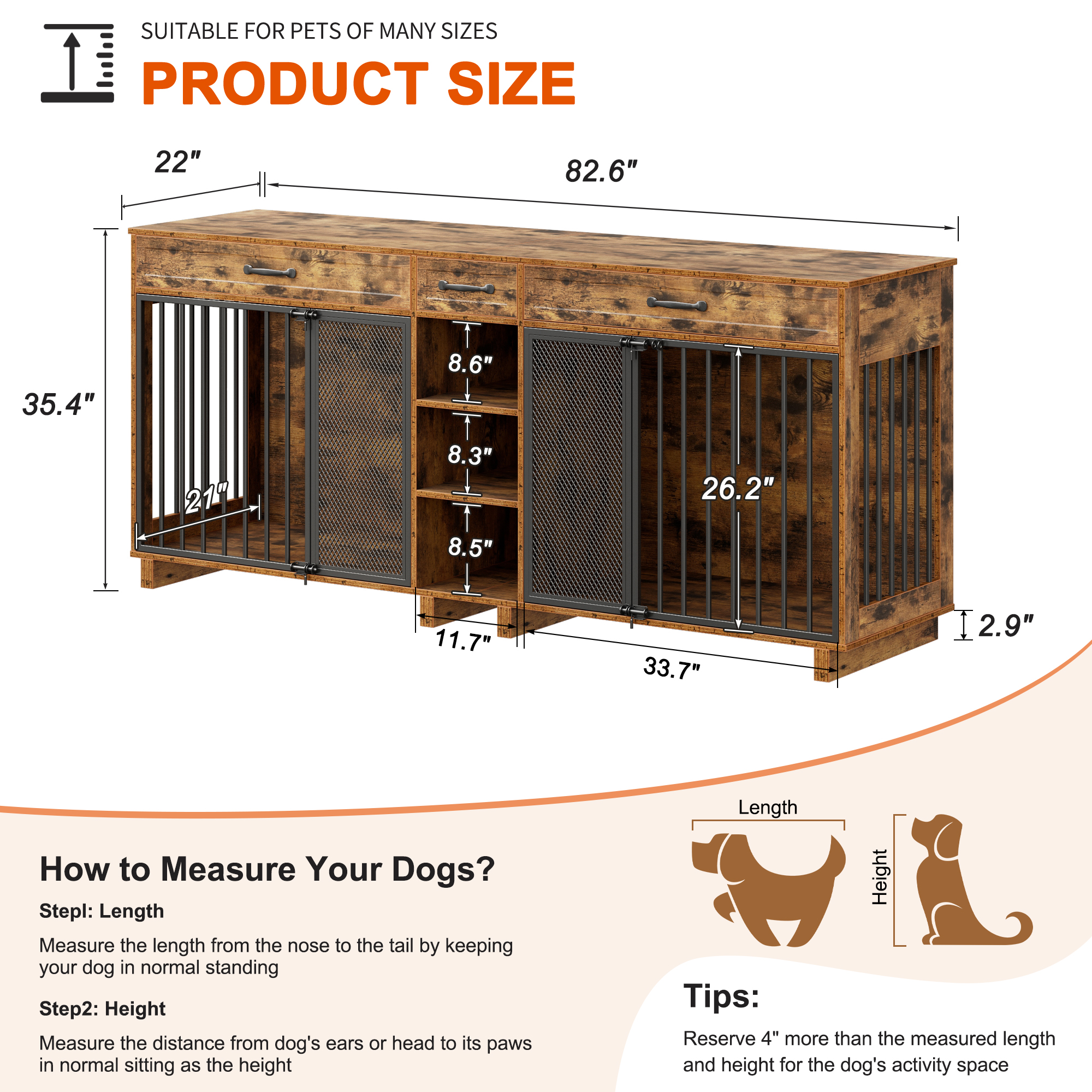Large Wooden Dog Crate Furniture, Multi-Functional Pet Cage Cabinet with Storage — image 16