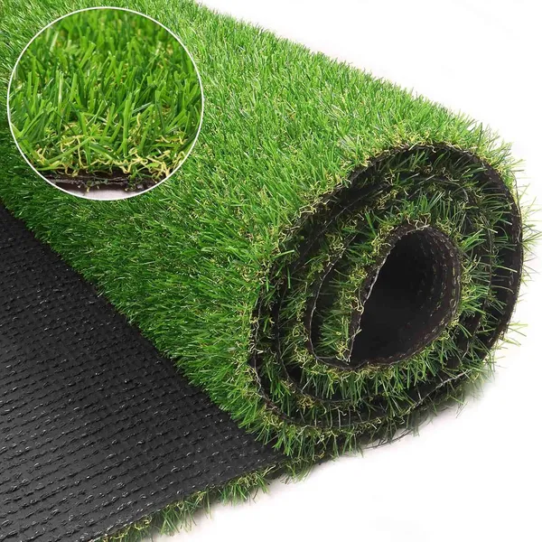 Manta de césped artificial 6,5m x 4,57m con agujeros de drenaje. Céspedo sintético con base de goma, económico y ideal para áreas de mascotas interior y exterior, jardín, patio y balcón — imagen 1