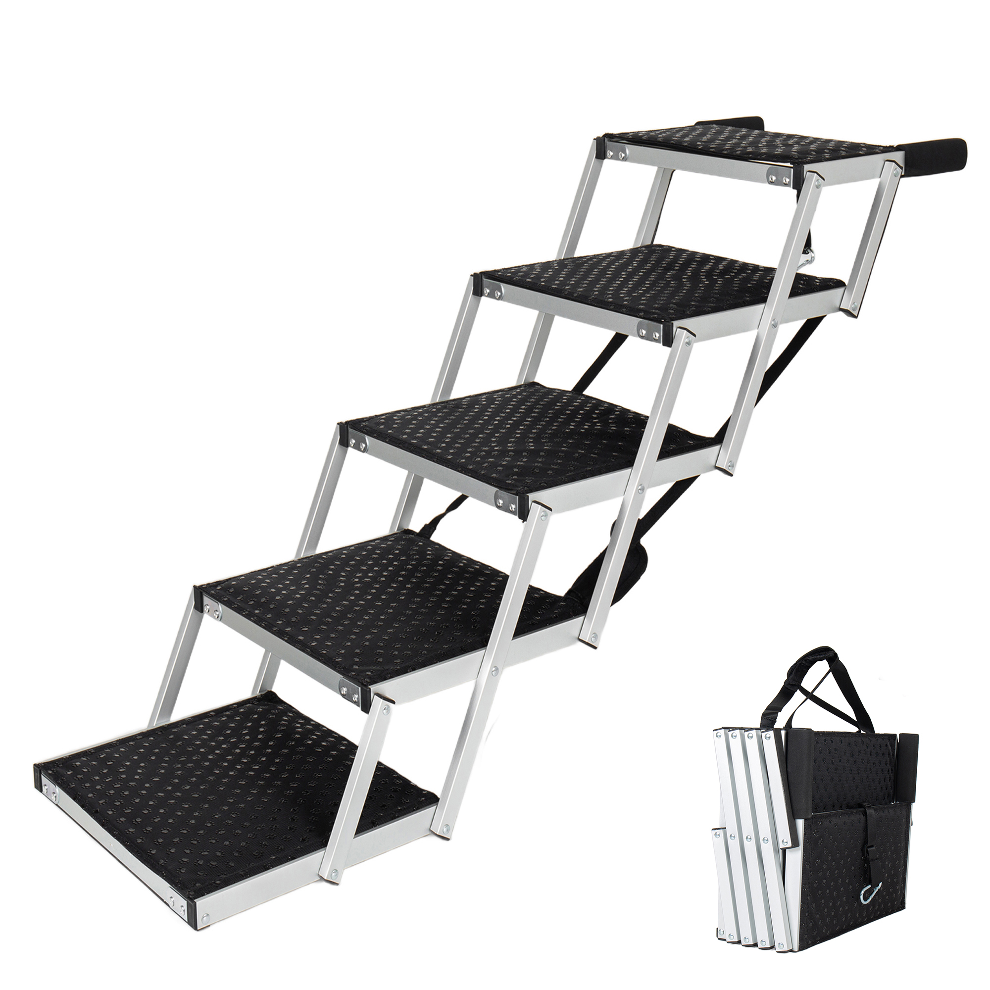 Escalera Plegable para Perros con Marco de Aluminio, 5 Escalones, Rampa para Mascotas de Alta Resistencia con Superficie Antideslizante y Mango de Espuma Suave, Escalera para Perros para Autos, Camas Altas y Camionetas, Soporta hasta 250 Lbs — imagen 1