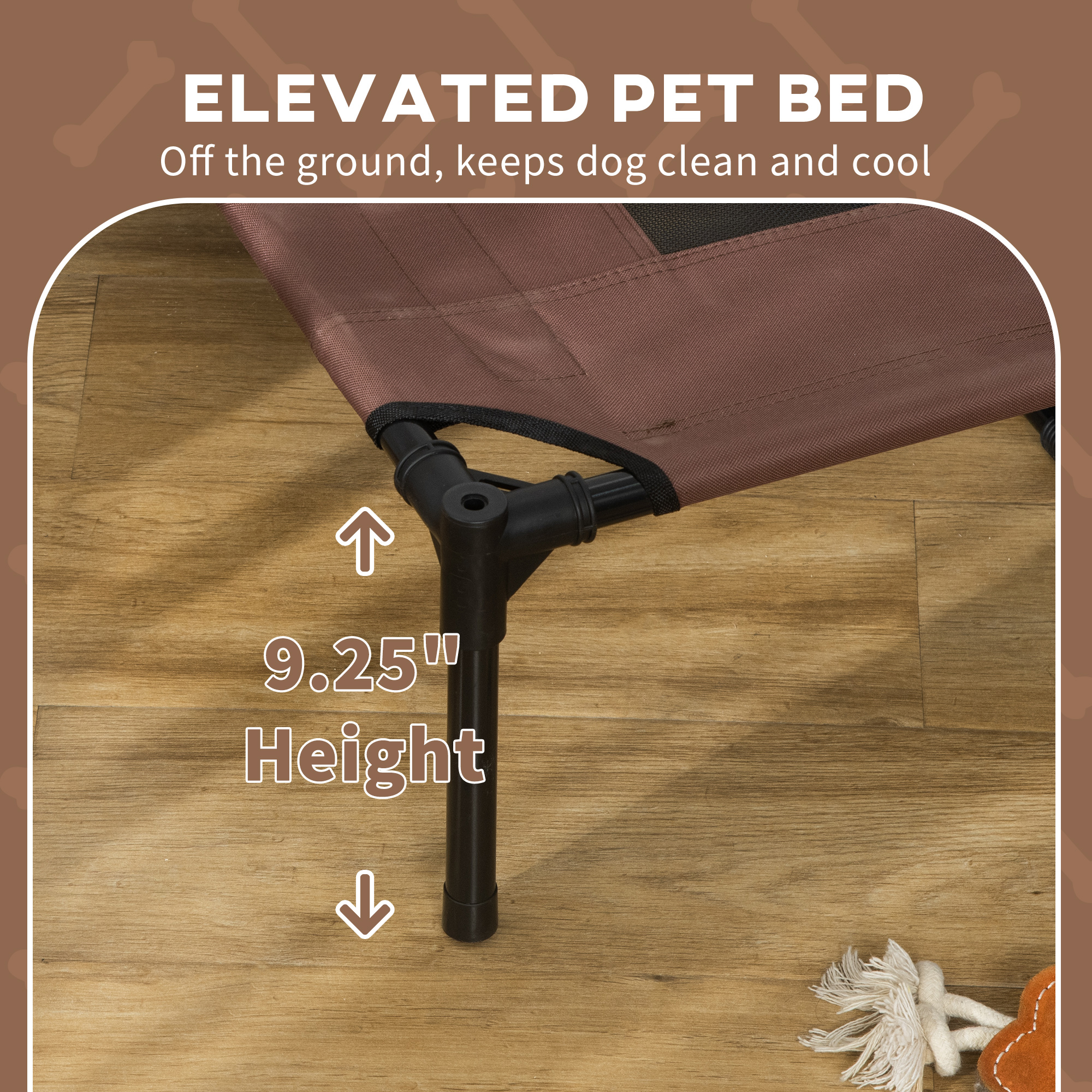 Camastro Portátil Elevado para Perro de 48" x 36" con Toldo de Protección UV, Café — imagen 5
