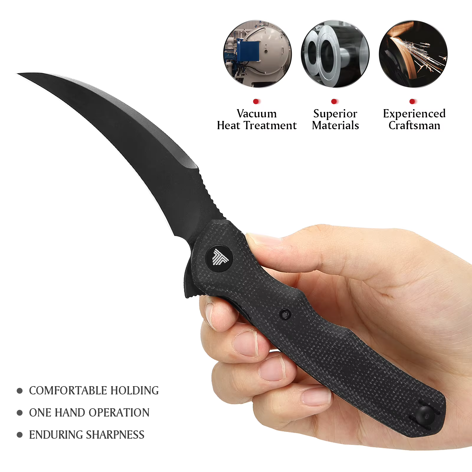 TRIVISA Lacerta-04B EDC Pocket Folding Knife 14C28N Blade Micarta Handle, Camping Hunting Fishing Outdoor Tools — image 4