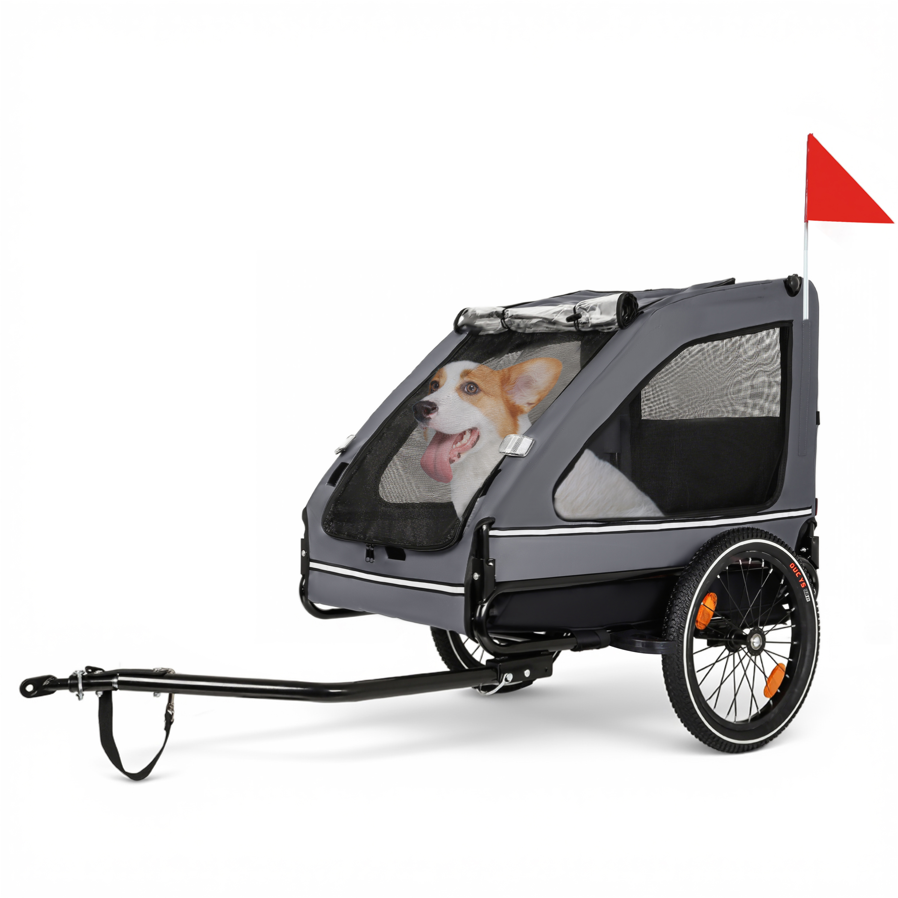 Pet Bike Trailer Dog Cart For Bicycle, Suitable For Small And Medium Pets, Easy Folding Cart Frame, Quick Release Wheel, Non-Slip Floor, Internal Leash, Black Grey — imagen 5