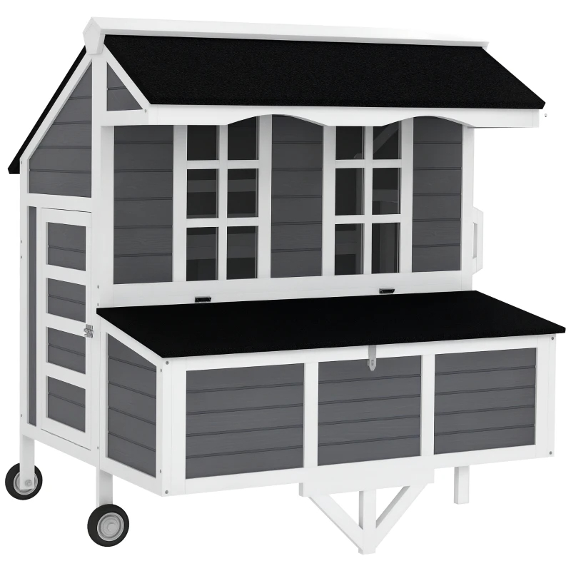 Chicken Coop With Wheels, Chicken Tractor With Nesting Box, Windows, Pull-out Tray, Perches, For 2-4 Hens, Gray — imagen 2