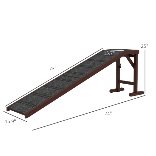 PawHut Dog Ramp For Bed, Pet Ramp For Dogs With Non-Slip Carpet And Top Platform, 74 X 16 X 25, Brown — imagen 6