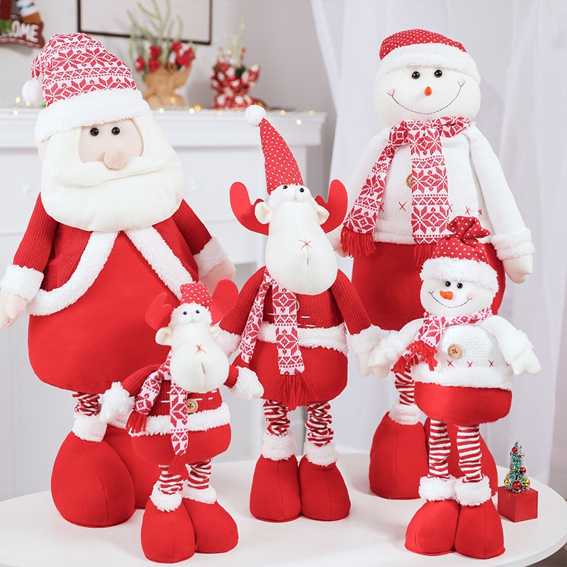 Christmas Stretch Hem Tabletop Santa Decoration Doll Reindeer Christmas Plush Snowman Figurine Ornament — image 1