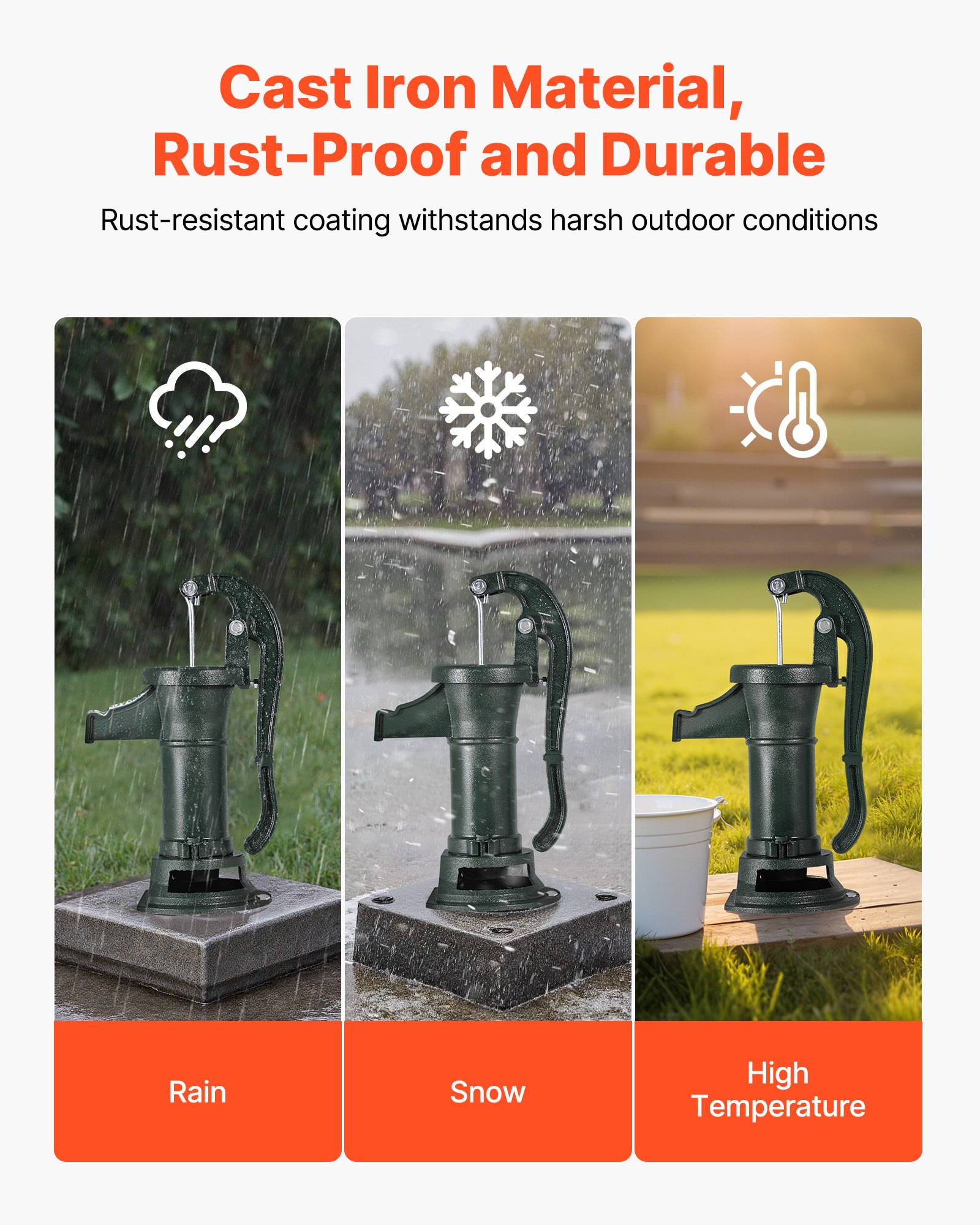 Well Hand Pitcher Pump, 25 Ft Maximum Lift, Antique Cast Iron Manual Hand Water Pump, NPT 1-1/4 In Connection, Easy Installation, Old Fashioned For Outdoor Garden, Pond, Backyard, Farm, Green — imagen 3