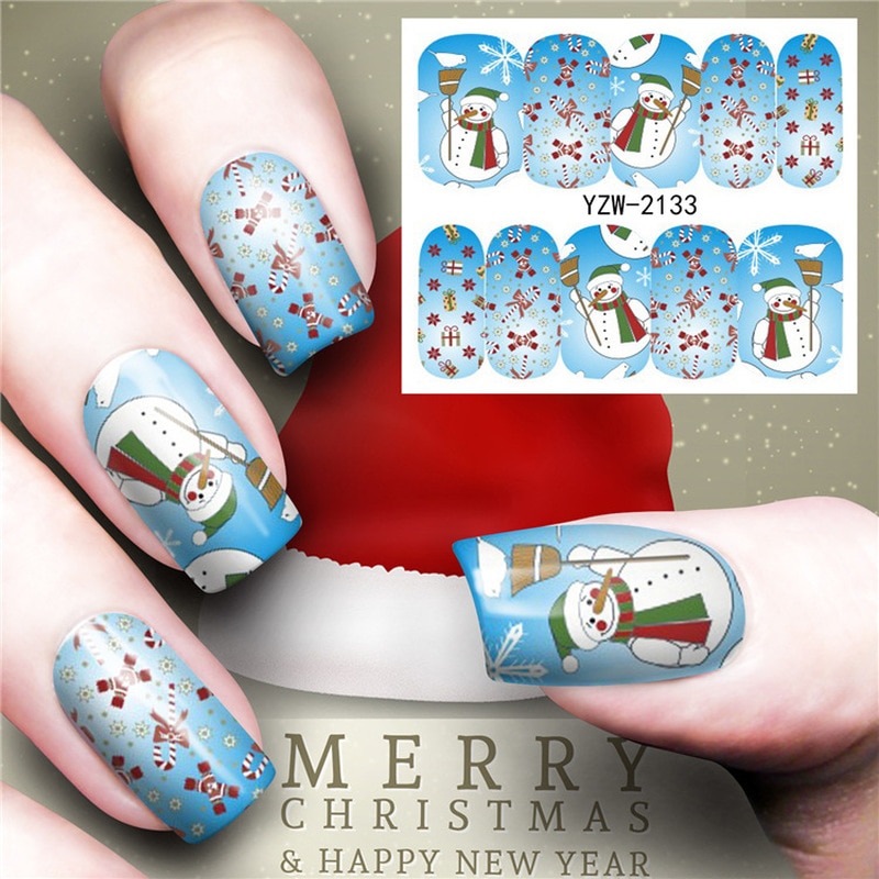 Christmas Water Nail Stickers Transfer Decals Sliders Snowman Deer Halloween Gel Polish Wraps Nail Decor — image 2