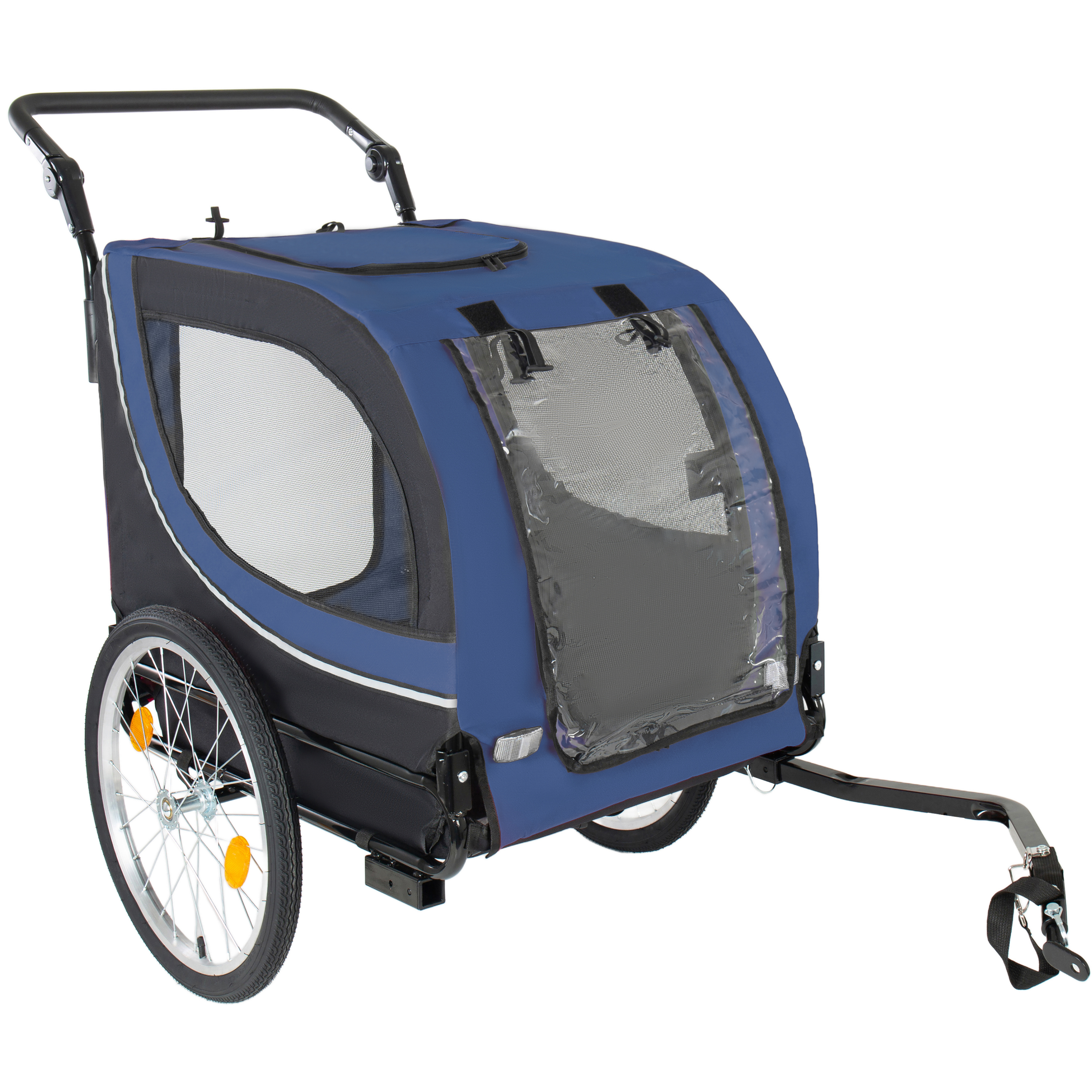 2-in-1 Bike Trailer & Pet Stroller For Dogs Up To 100lbs Foldable Pet Carrier Cart With Two 8 Front Caster & 20 Quick Release Air-Filled Wheels, Breathable Mesh And PVC Rain Cover, Dark Blue — imagen 5