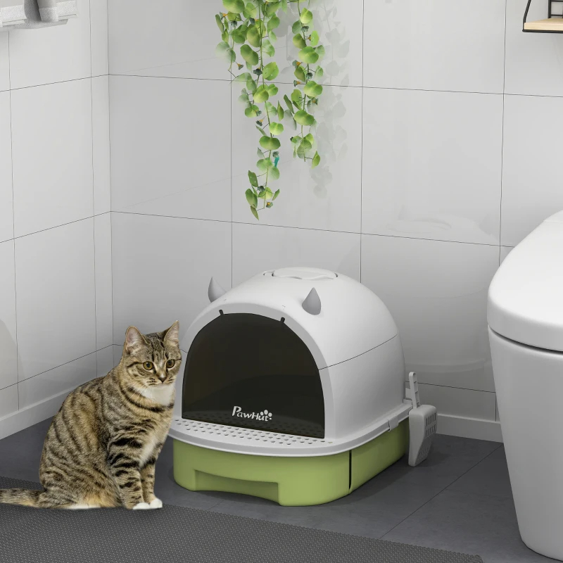 Covered Cat Litter Box With Lid, Scoop, Deodorizing Bags For Odor Control, Privacy, Easy To Clean, Green — imagen 2