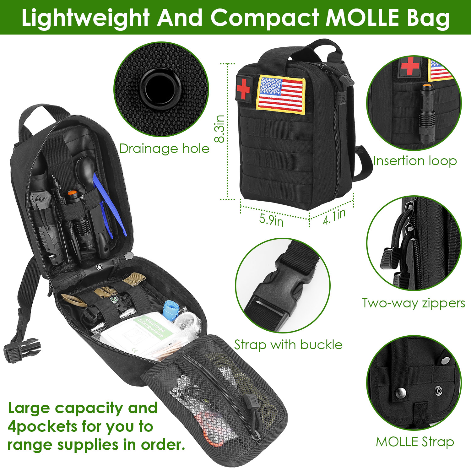 Kit de Supervivencia de Emergencia de 47 Piezas, Equipo EDC de Supervivencia, Herramientas y Suministros de Primeros Auxilios con Estuche para Senderismo, Caza, Desastres y Aventuras de Camping — imagen 10