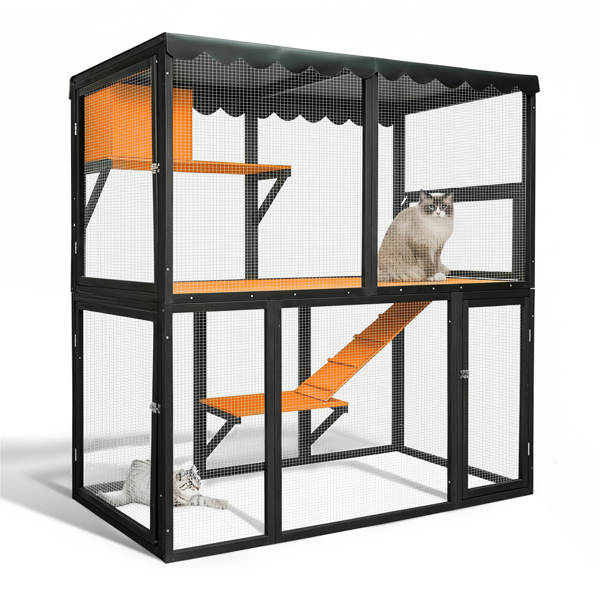 Wooden Catio Outdoor Cat Enclosure Large Cat House For Mulitiple Cats Walk, Indoor 4 Tier Cat Enclosures House, Outdoor Cat Catio With Waterproof Cover, Ramp — imagen 5