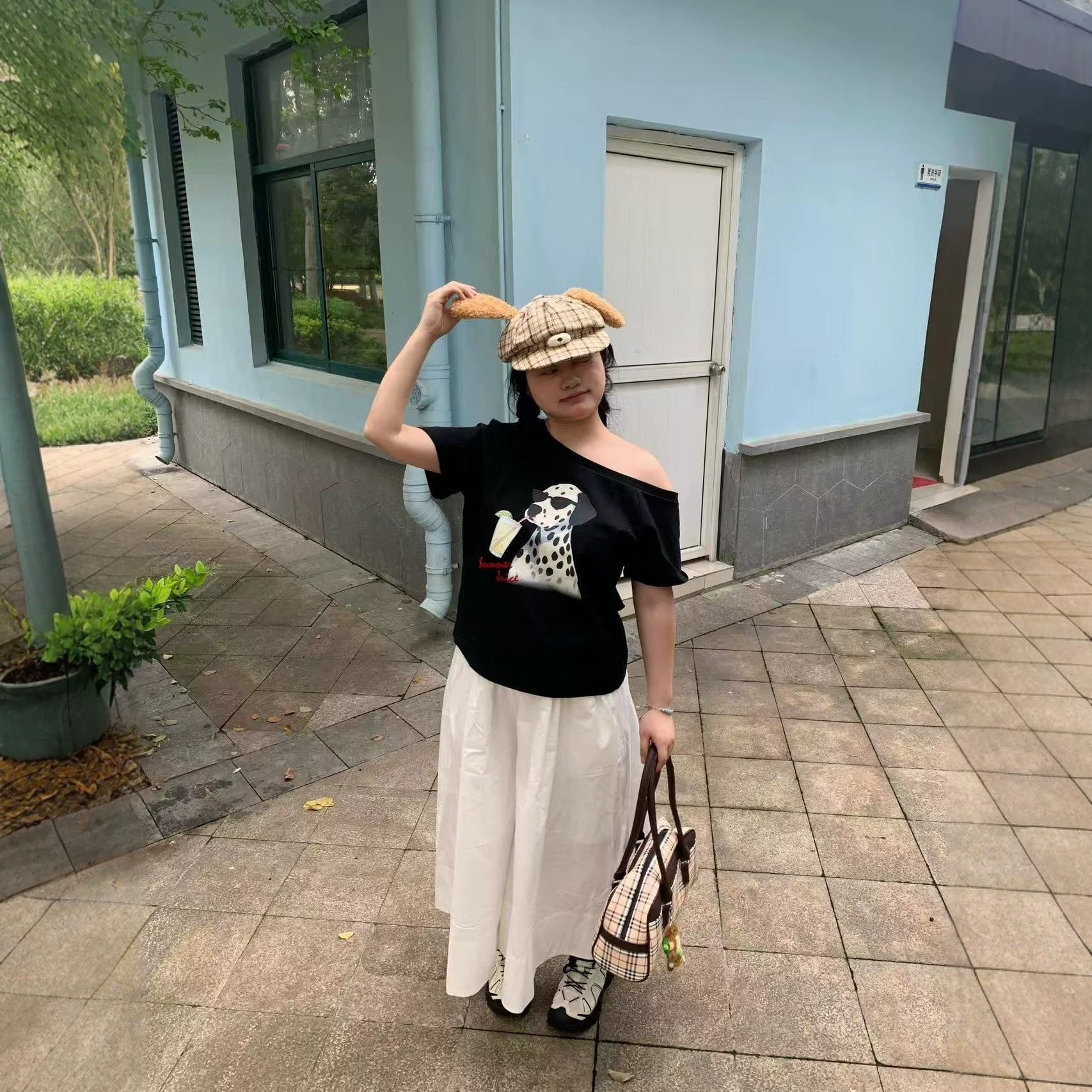 Dog Print Shoulder-Slit Short Sleeve T-Shirt for Women — image 3