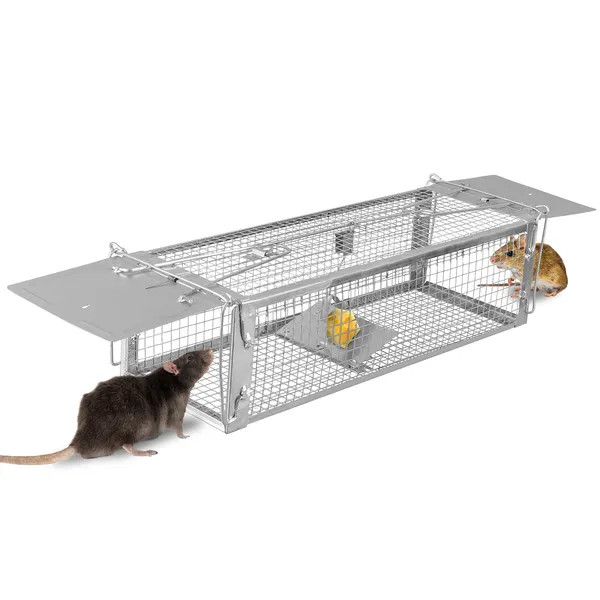 Dual Door Rat Trap Cage Humane Live Rodent Dense Mesh Trap Cage Zinc Electroplating Mice Mouse Control Bait Catch With 2 Detachable U Shaped Rod — imagen 1