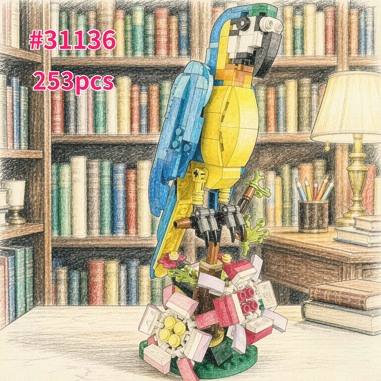 3 in 1 Parrot Building Toy Set, Transforms To 3 Different Animal Figures - From Colorful Parrot, To Swimming Fish, To Cute Frog — image 1