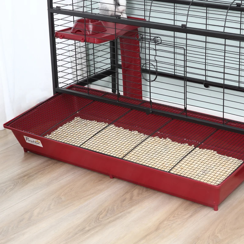 PawHut 41L Small Animal Cage, Pet Play House For Rabbit Hutch Ferret With Feeder, Rolling Wheels, Platform, Ramp — image 5