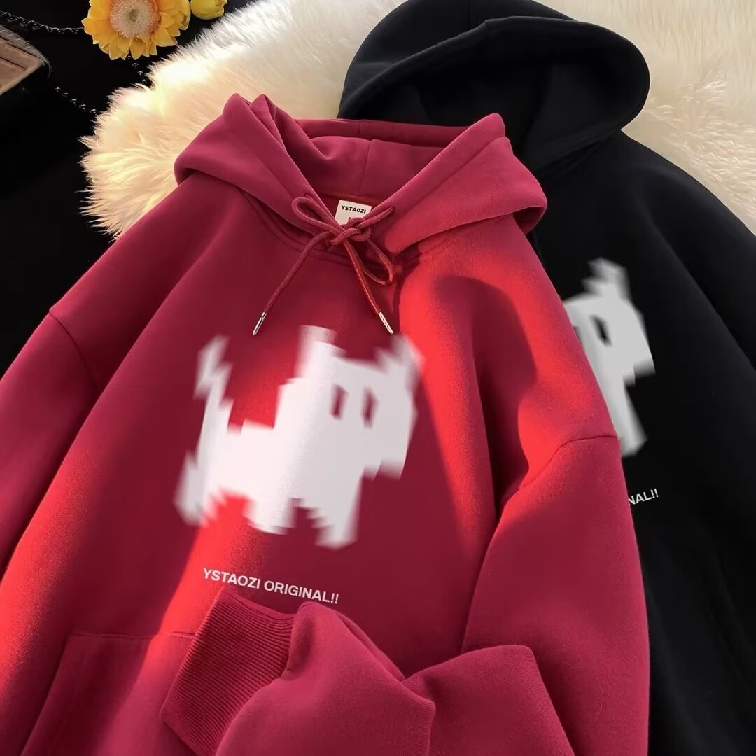 Kitten Pattern Hooded Heavyweight Fleece-Lined Oversized Men's Sweatshirt — image 11