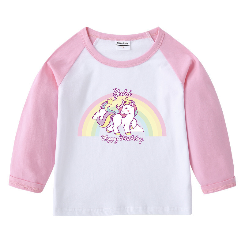 Unicorn cotton shoulder T-shirt with round neck and long sleeves as the base — image 3