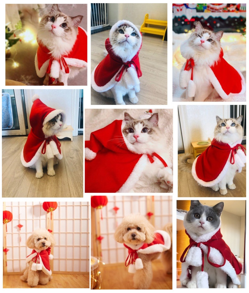 Pet Christmas Hooded Cloak Cute Cats Dogs Xmas Costume Winter Christmas Clothes Small Animal Hooded Cloak Fashion Dog Cat Cloth — image 2