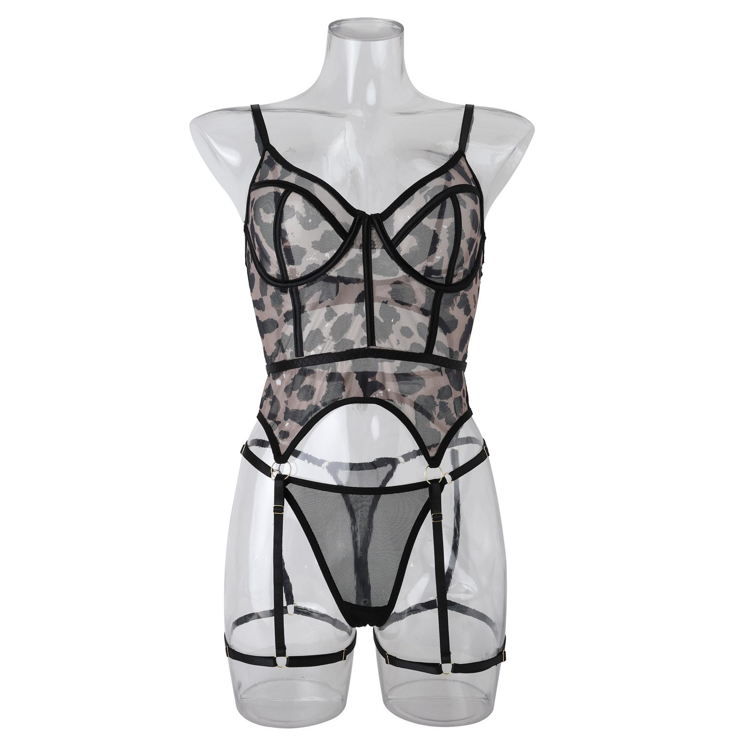 Bra Steel Bracelet Mesh Printed Leopard Pattern Fun Underwear — image 2
