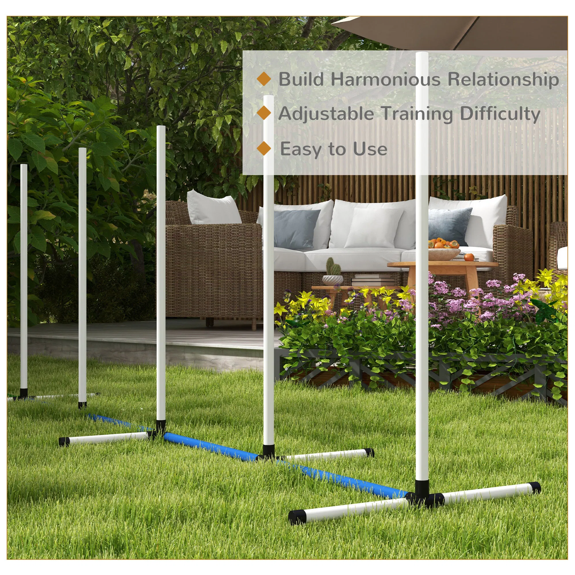 2PCs Dog Agility Kit with Weave Poles, Spray Water Tube, Whistle, Carry Bag, White — image 6