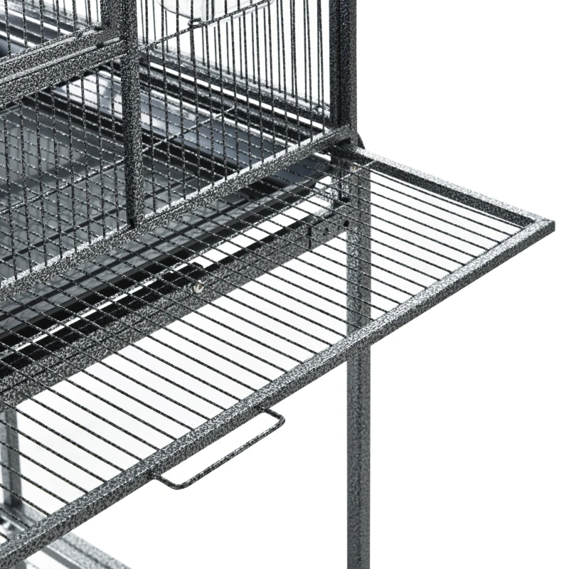 Caja Alimentadora de Metal Rueda para Pájaros con Pieza Desmontable, Estante de Almacenamiento, Percha de Madera y Contenedor de Comida — imagen 3