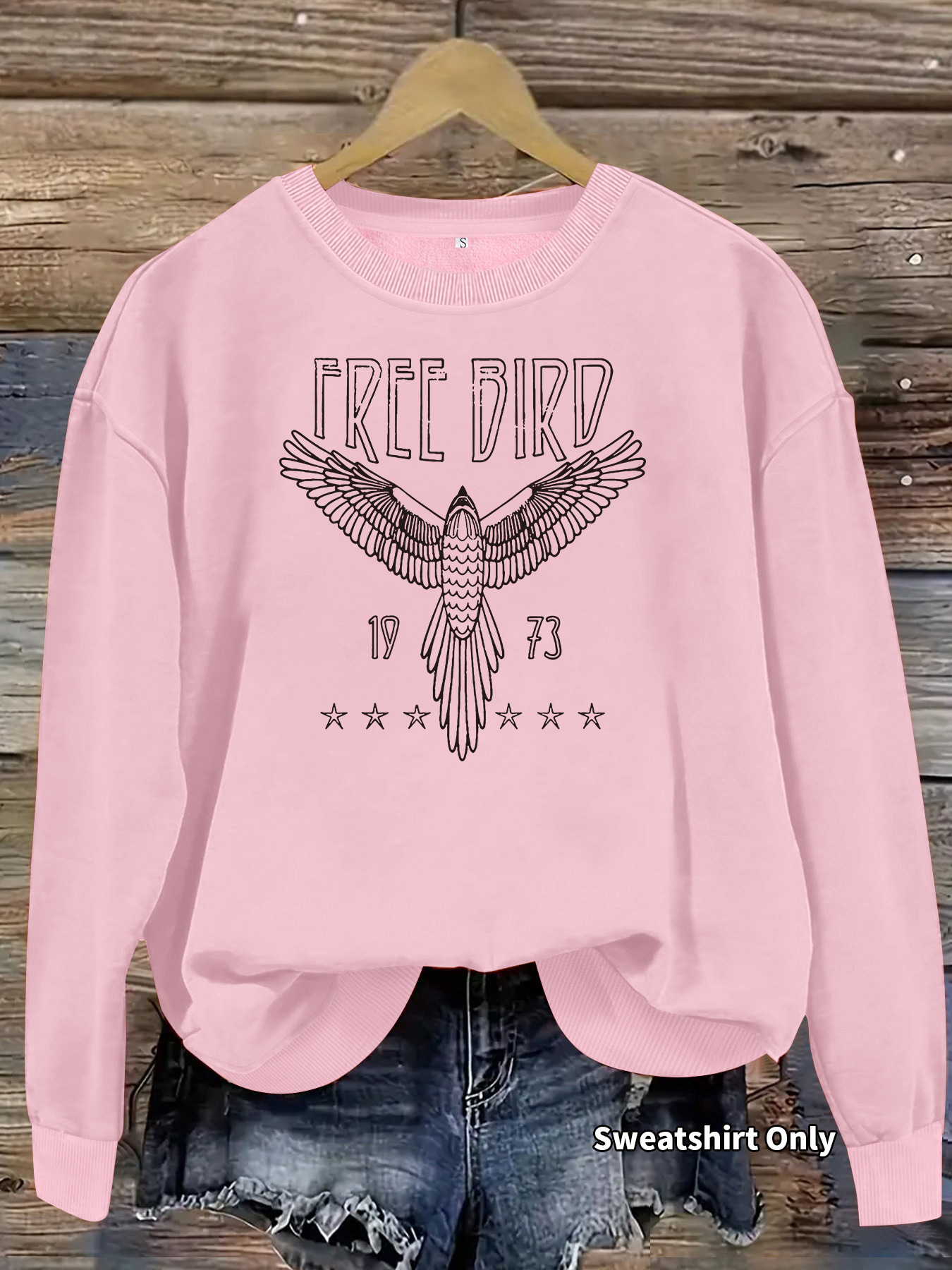 Long sleeved round neck sweater with eagle and star print loose fitting women's fleece hoodie — image 8