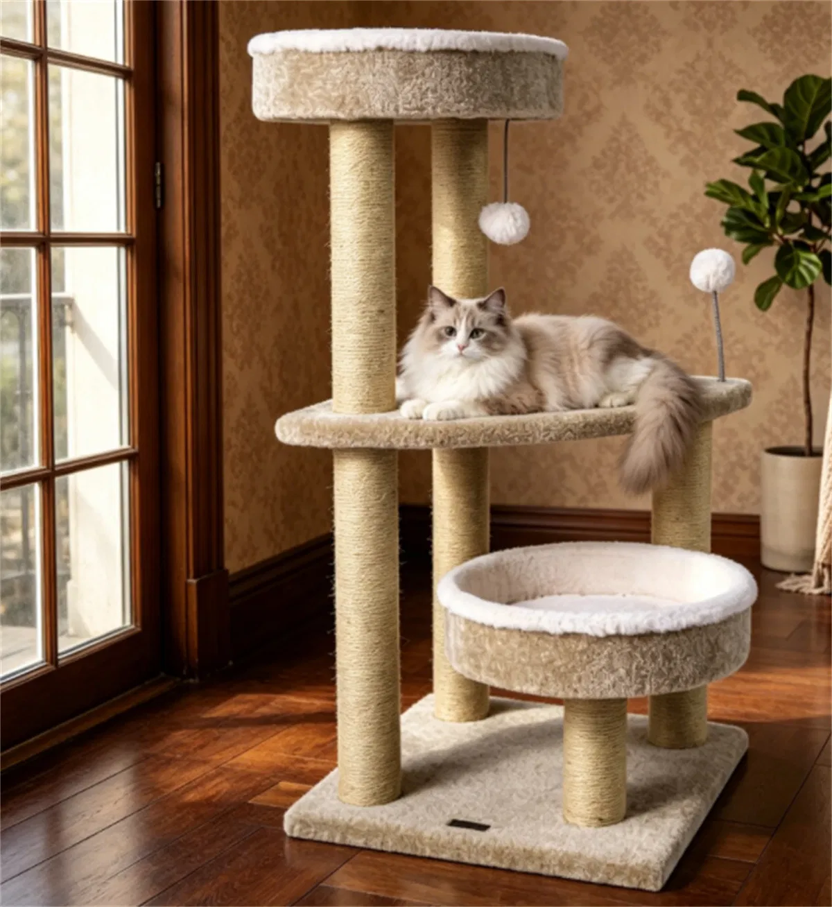 36" Compact SpaceSaving Cat Activity Center, HeavyDuty Stable Cat Climbing Furniture with Plush Rest Areas & Pompom Toy for Kittens & Adult Cats — image 7