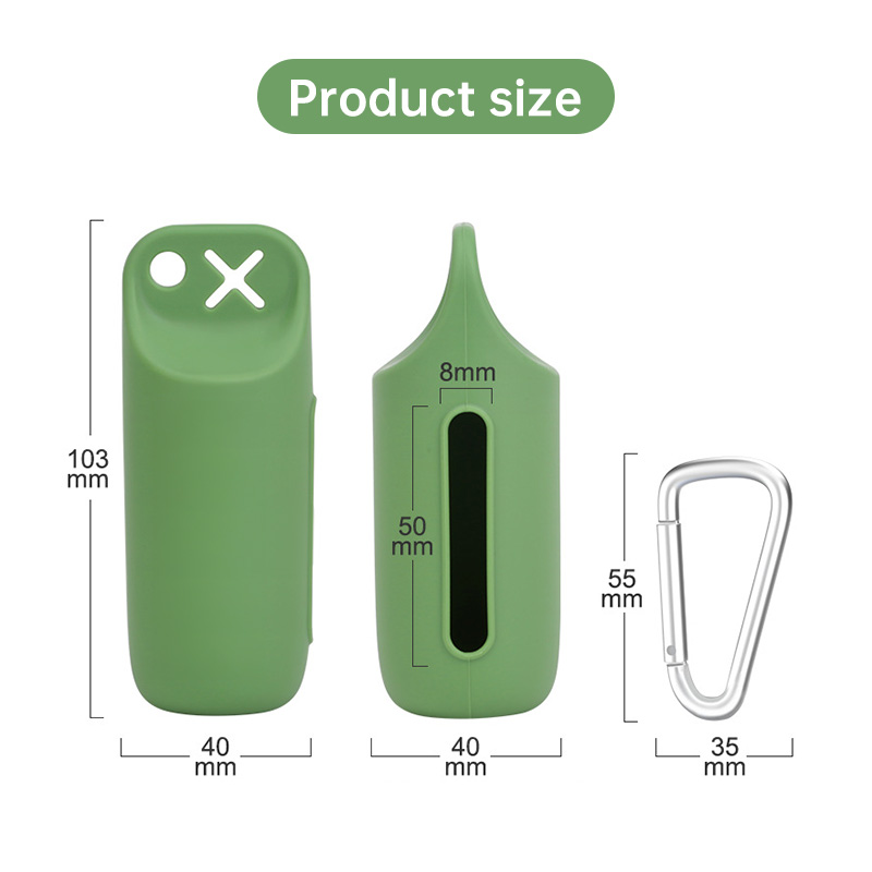 Silicone dog poop bag holder with dispenser, portable, hanging ring & storage case — image 12
