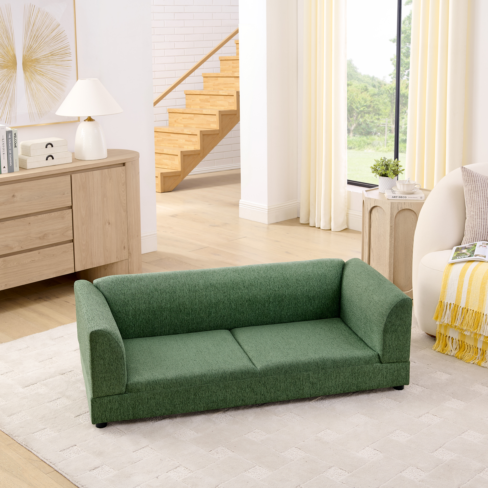 Comfortable Oversized Pet Sofa For Medium-Large Dogs Modern Rectangular Design With Backrest, Armrests Soft Cushion -OLIVE GREEN 56.5x26x17 — imagen 3